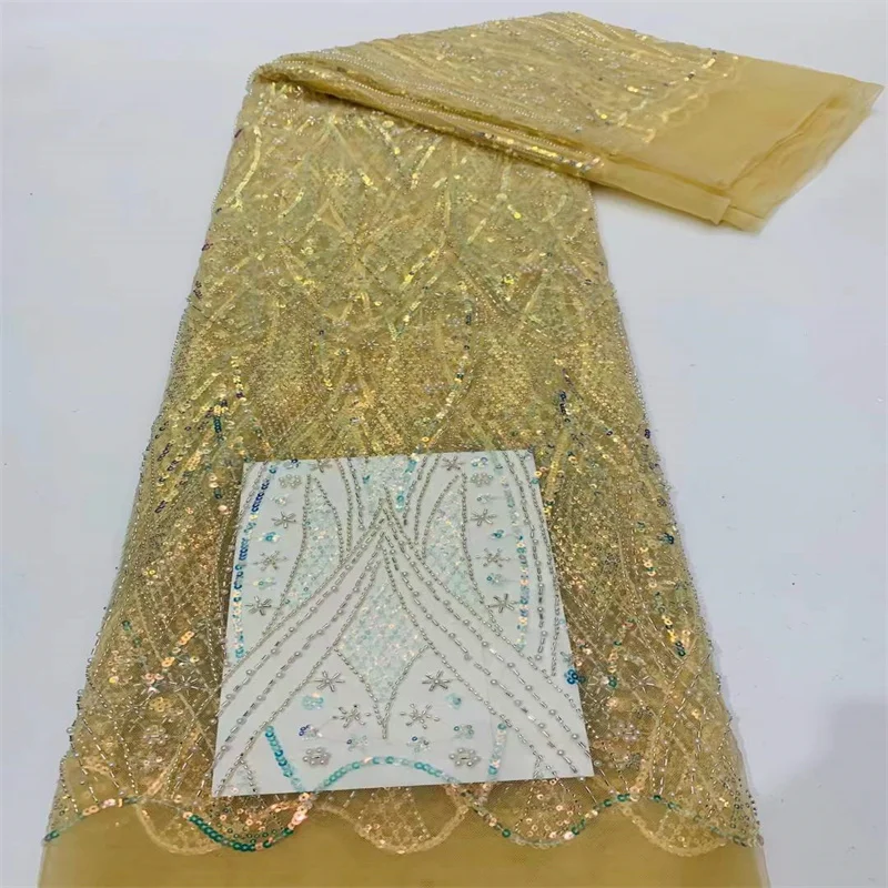 

5 ярдов, Высококачественная африканская кружевная ткань с блестками 2022 для свадьбы, Сенегал, случайная швейная одежда для оптовой и розничной продажи 928251