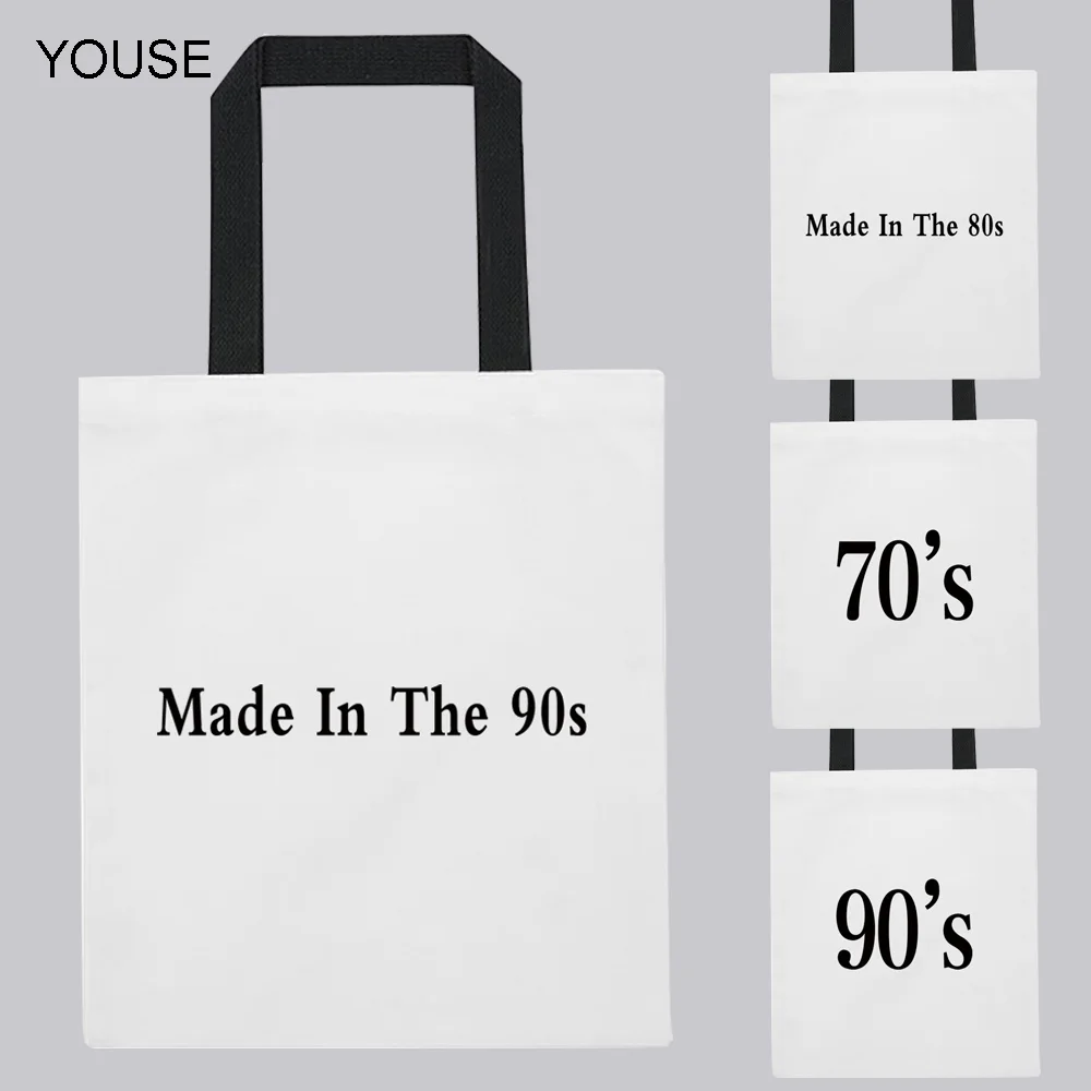 

Shopping Bag Ladies Bag Shoulder Bag Handbag Casual Fashion Simple Time Year Pattern Printing Travel Bag Clutch White Canvas Bag