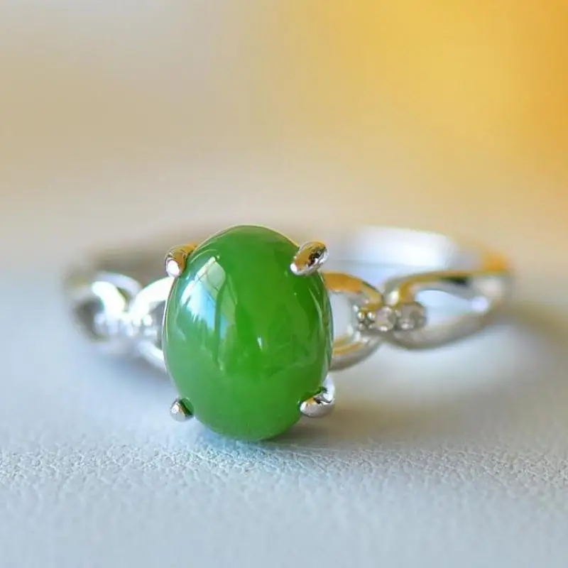 

925 Sterling Silver Jade Ring Women Fine Jewelry Accessorie Genuine Natural Chinese Nephrite Hetian Green Jades Rings Adjustable