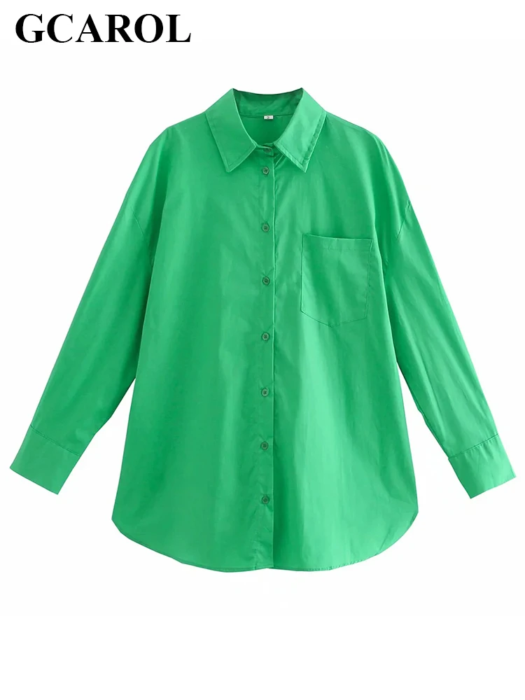 

GCAROL Женская яркая рубашка оверсайз с одним карманом, однотонный Свободный Длинный топ, уличная блузка унисекс