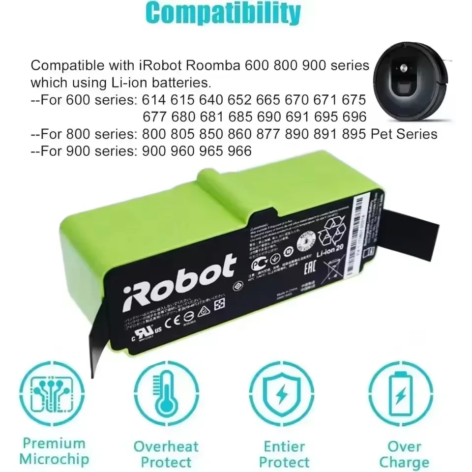 Фото Литий-ионный аккумулятор 14.4В для робота-пылесоса iRobot Roomba серий 900, 800, 700, 600, 960, 980, 981, 965, 895, 890, 860, 695, 692, 690, 680, 675 №4