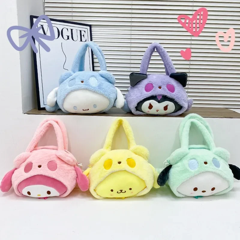 

Sanrio Kawaii Kuromi Anime Plush Satchel New Cute Colorful Furry MyMelody Cinnamoroll Pochacco Doll Girl Lolita Handbag Bag Gift