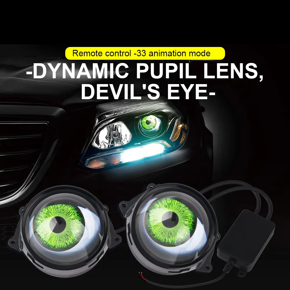 Фото Автомобильная светодиодная фара Devil's Eye, 3 дюйма, крутая декоративная лампа, динамическая 33 режима, логотип Devil Eye, мотоциклетная фара с дистанционным управлением №3
