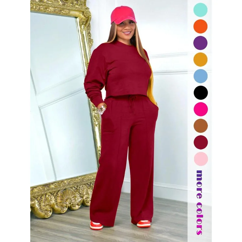 Женский однотонный укороченный топ с длинными рукавами и брюки Poet завязками на