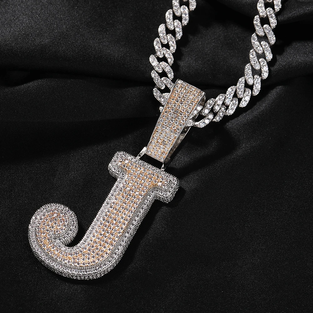 Uwin Two Layers Letters Pendant Iced Out Cubic Zirconia Initial Necklace For Women Fashion Jewelry Gifts