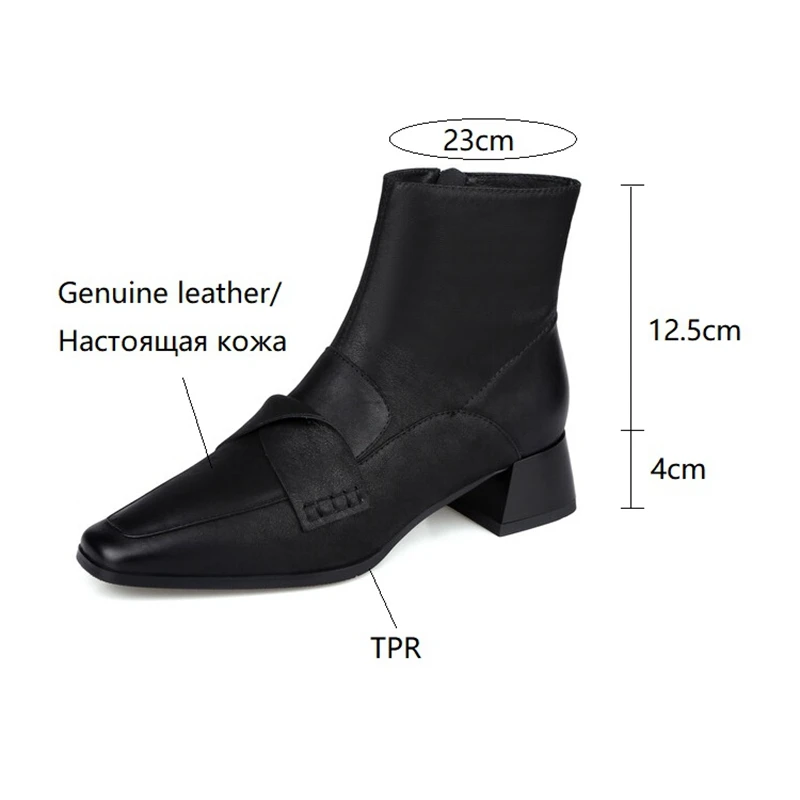 NEW Autumn Shoes Women Square Toe High Heels Geunine Leather Boots Chunky Heel Ankle Boots for Women Mature Pleated Modern Boots