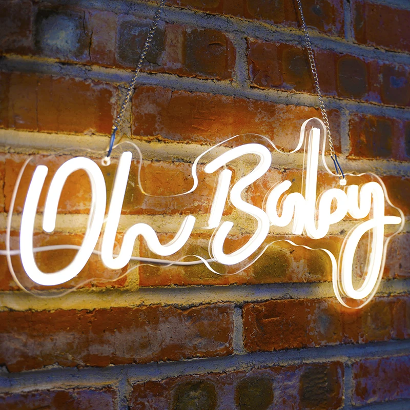 Neon Sign Oh Baby White Neon Sign for Wall Decor Neon Lights Sign Gift Oh Baby Word LED Neon for Nursery Bedroom Game Room Club