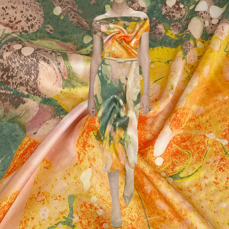 

Приятная для кожи глянцевая драпировка цветная картина три ацетатная ткань римское садовое платье Чонсам шелковая атласная ткань