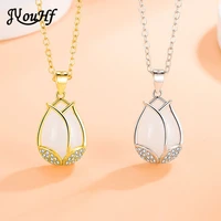 925 sterling silver women necklace fashion jewelry high quality crystal zircon tulip flower opal pendant necklace length 45cm