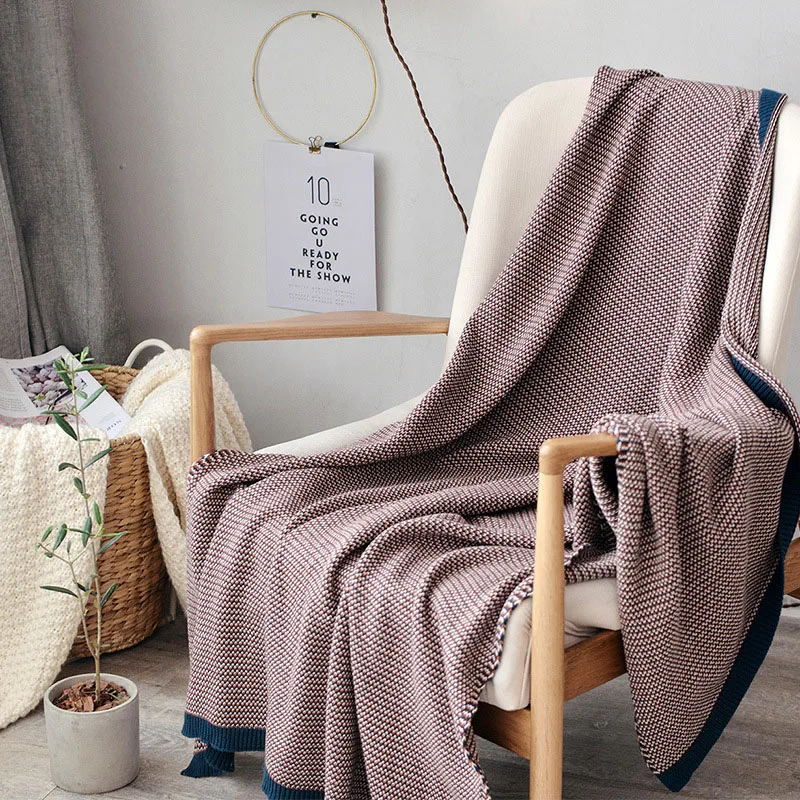 

Knitting Jacquard Cotton Blanket 130*160cm Soft Sofa Throw Blankets Towel Bed Cover Travel Office Nap Blanket Decoration