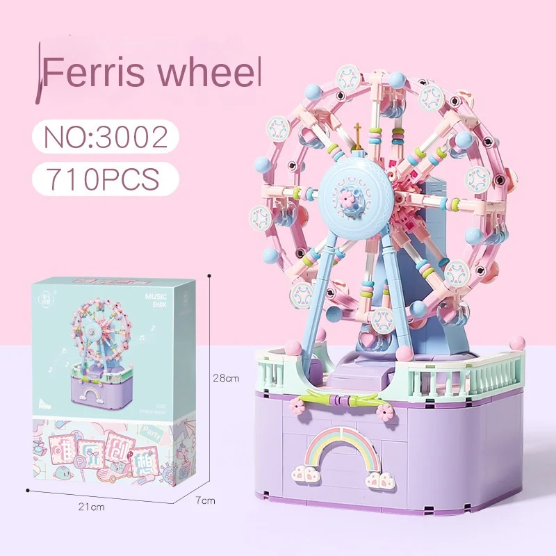 

Girls Sets MINI Creative Carousel Music Box Model Building Blocks Bricks MOC City View Ferris Wheel Bricks Kids Toys Boys Gifts