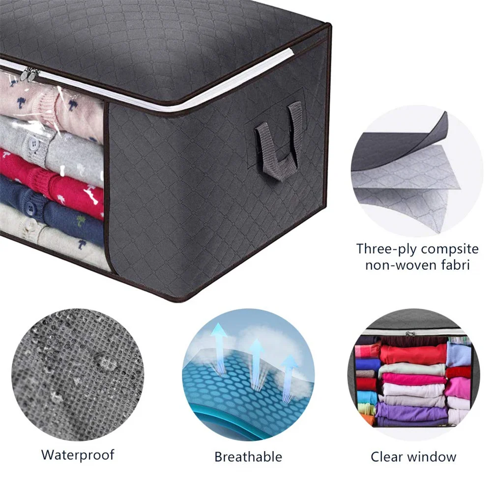 

Foldable Storage Bag Clothes Quilt Organizer Waterproof Oxford Bedroom Clear Storage Bag Three Layer Composite Nonwoven Fabric