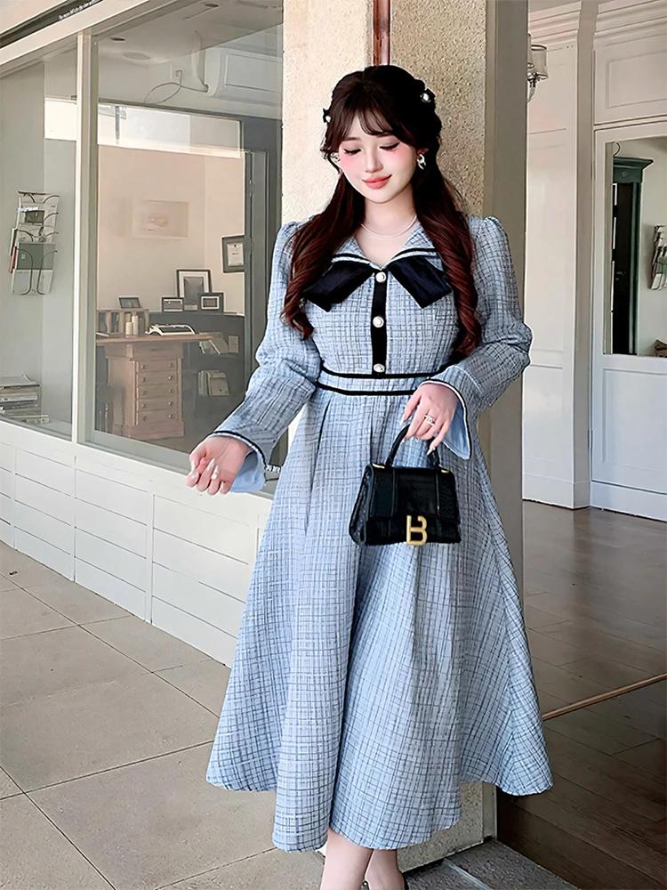 Осень и зима женское повседневное платье больших размеров в консервативном