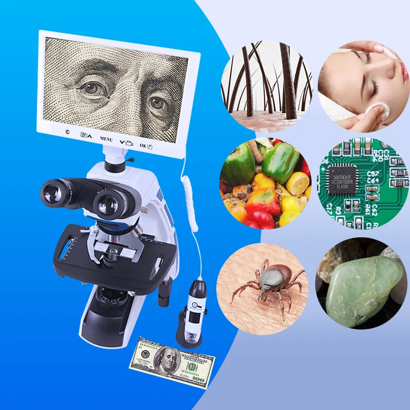 Цифровой Биологический микроскоп 7-дюймовый ЖК-дисплей со встроенной 5Мп камерой