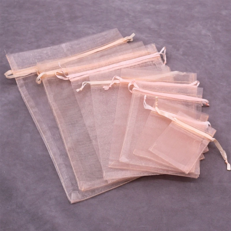 

100PCS Sheer Organza Bags Gift Drawstring Pouch for Jewelry Party Wedding Favor Party Festival Candy Bags Drop Shipping