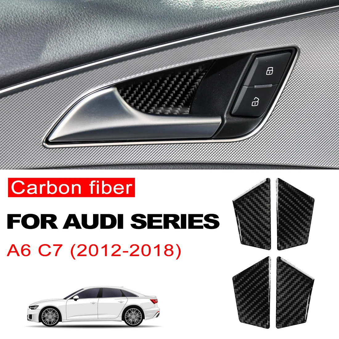 

4 шт., наклейки из углеродного волокна на дверную ручку автомобиля Audi A6 C7 12-18
