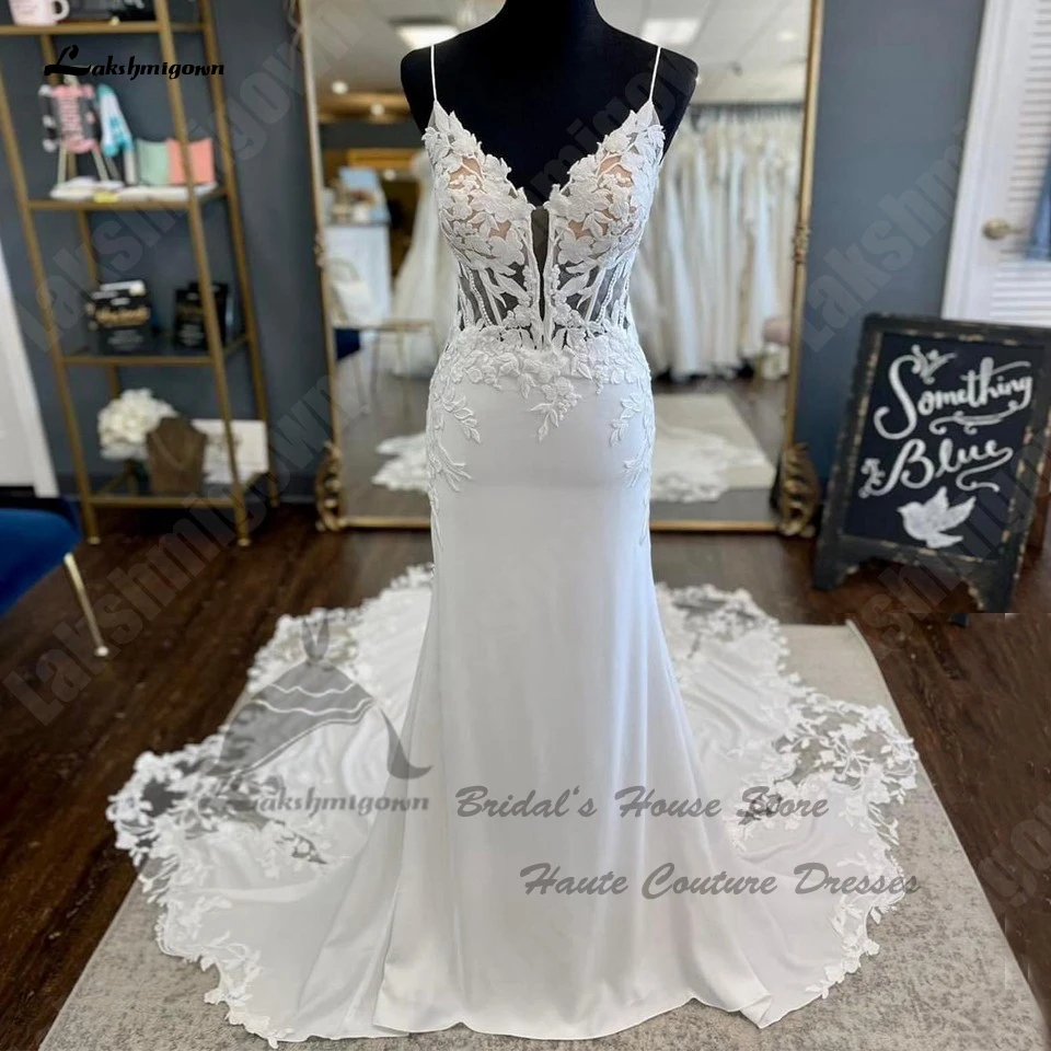 

Lakshmigown свадебное платье принцессы из крепа с юбкой-годе, платья 2023, кружевные свадебные платья с вырезами в стиле бохо, свадебные платья с длинным шлейфом