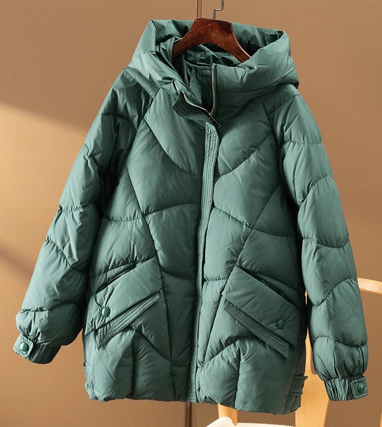 90% White Duck Down  Autumn/Winter  Jacket Women  Abrigo Mujer  Korean  Zipper  Pockets Hooded Casacos De Inverno Feminino