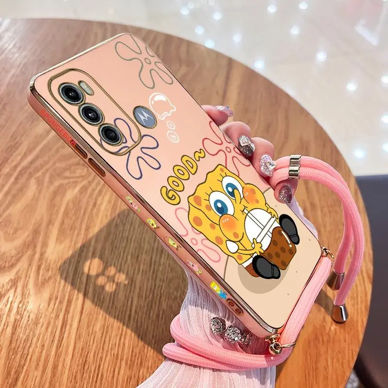 

Milk Tea Baby Lanyard Plating Phone Case For Motorola Moto G60 G53 G50 G42 G30 G20 G22 G52 E20 Plus G9 Play G8 Power Cover