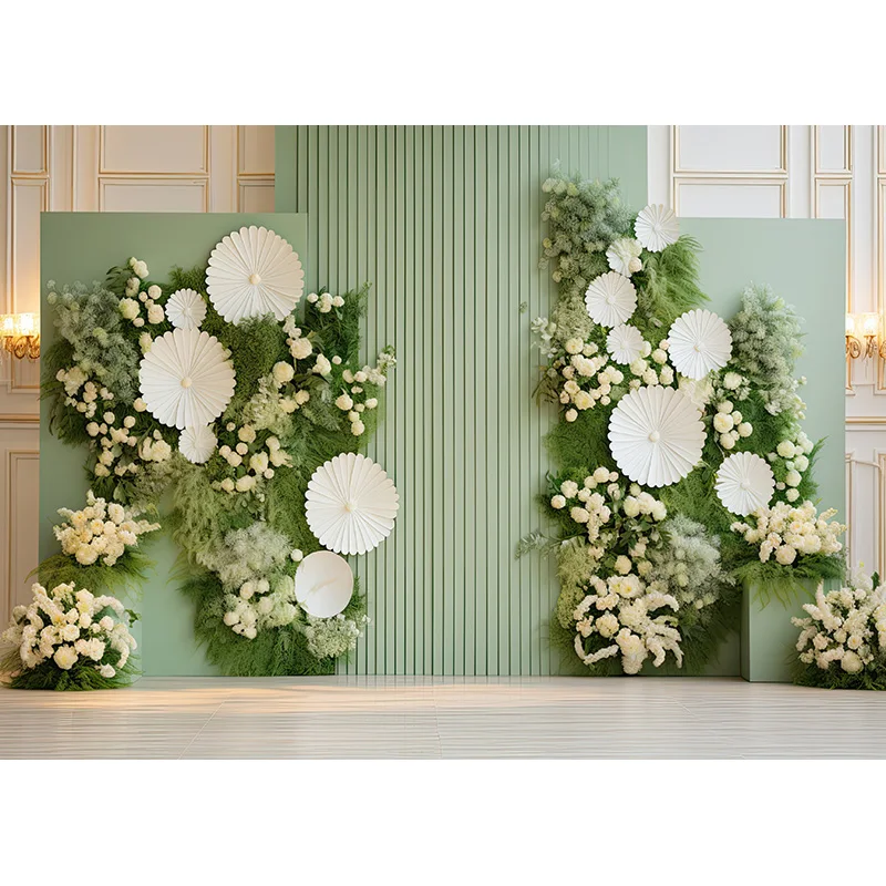 Aesthetic Flower Wreath Decoration Indoor White Background Fantasy Wedding Curtain Photography Backdrop Photo Studio Props SG-11