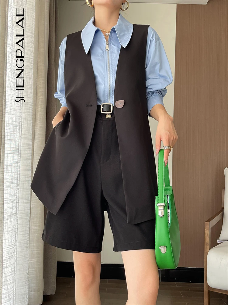 

SHENGPALAE Fashion Women's Suit Vest V-neck Sleeveless Single Button Solid Color Casual Loose Waistcoat Autumn 2023 New 5R4192