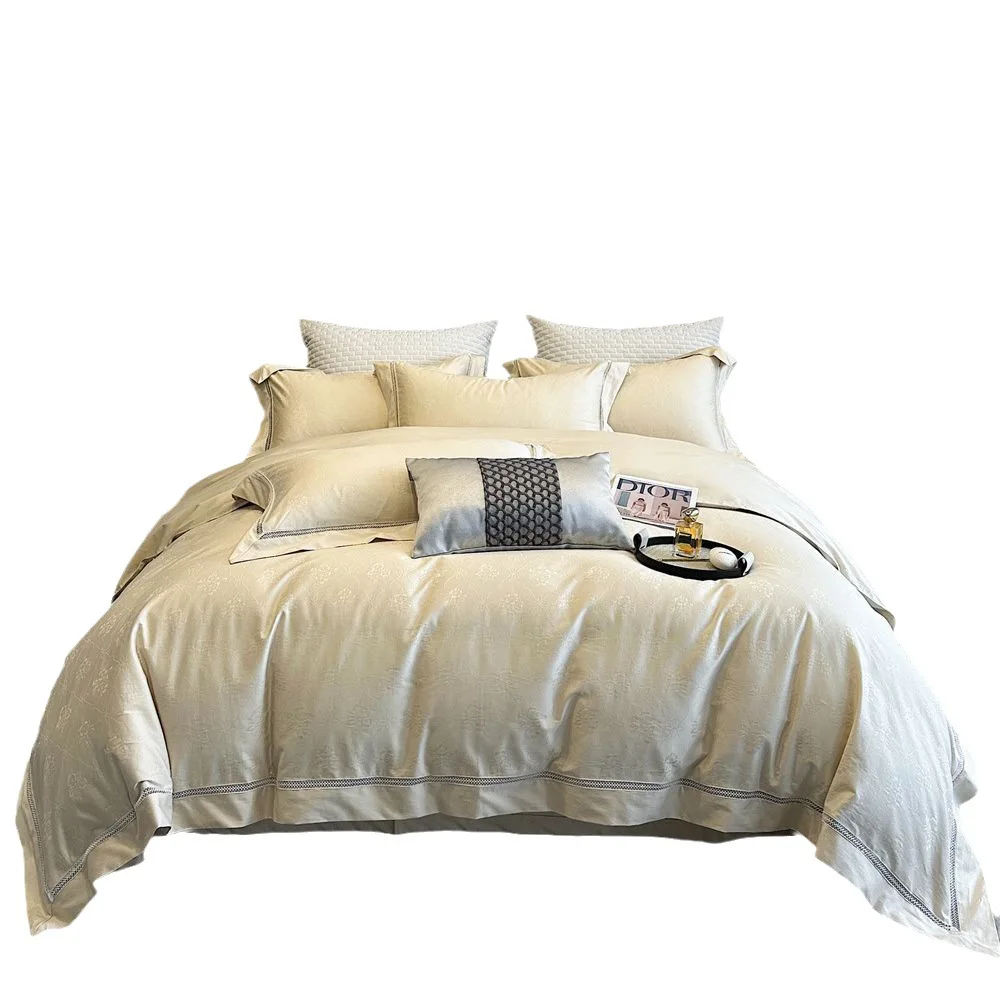 

European-Style Pure Cotton 100 Long-Staple Cotton Four-Piece Jacquard Beddings Cotton Four Seasons High-End Hollow Lace