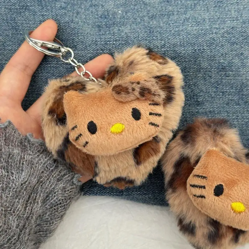 Брелок Hello Kitty Кукла Sanrio Kawaii Аниме Kt Винтаж Леопардовый Принт Любовь Плюшевая