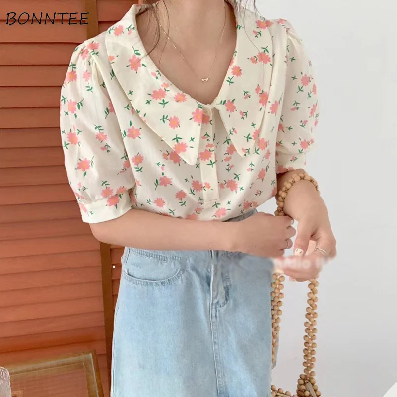 

Блузка женская с рукавами-фонариками и цветочным принтом