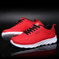 solid color pu leather sports shoes for men black red gray outdoor lightweight sneakers unisex couple running shoes woman