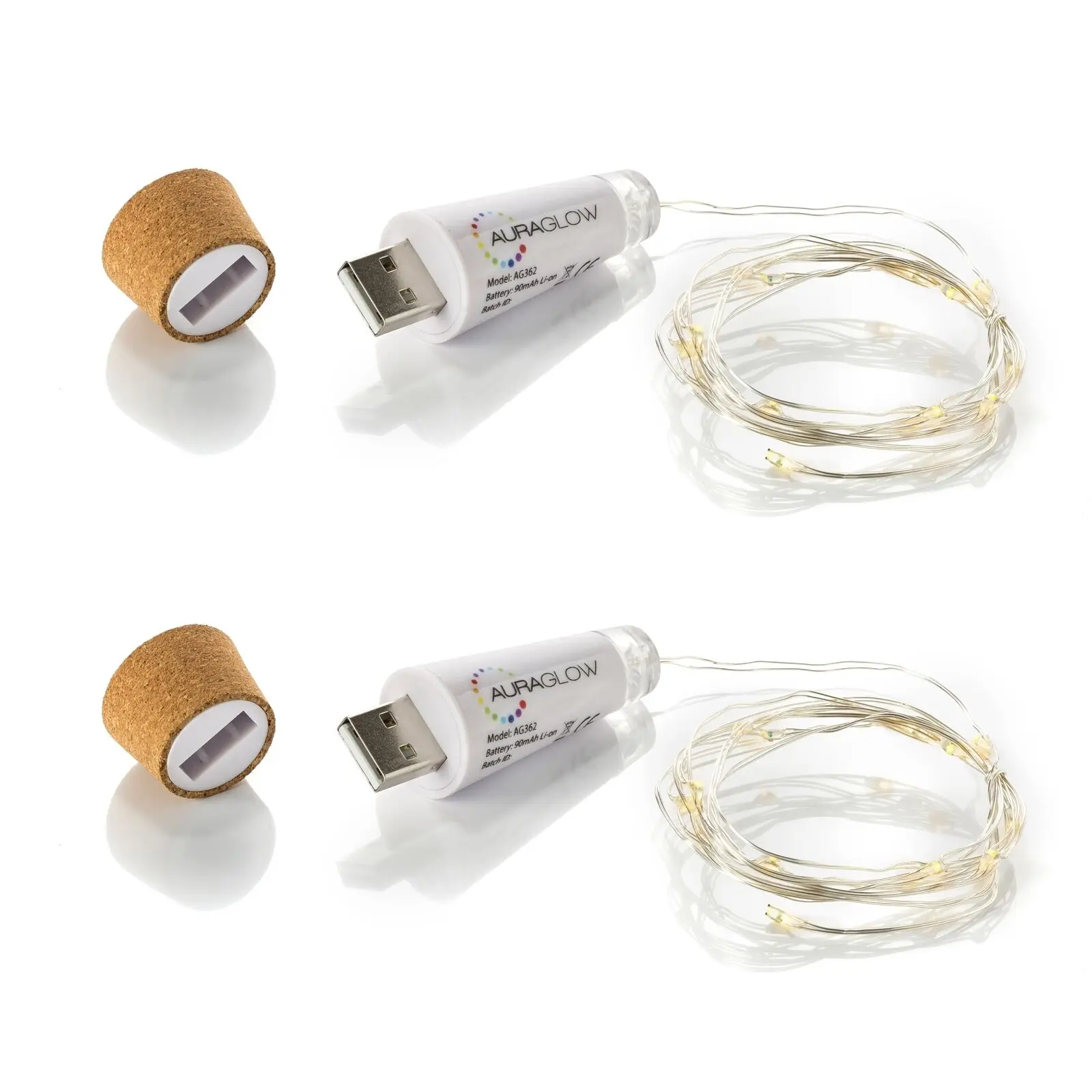 

Auraglow Rechargeable USB LED Bottle Cork Wire Fairy String Lights - Twin Pack