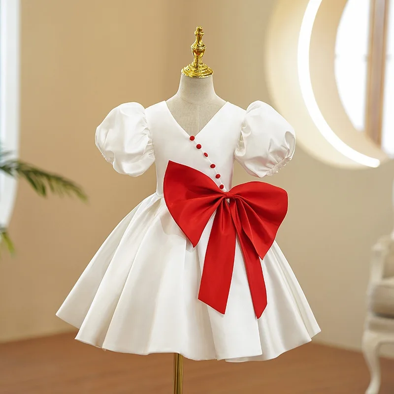 

Baby girl outfit V neck Children's Pageant girl's dress Big bow tutu princess vintage birthday party ball gown baby girl dress