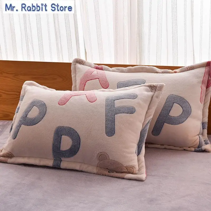 

1/2pcs Winter Warm Soft Flannel Pillow Covers Home Decor Cartoon Printed Plush Pillowcase 48*74cm Rectangle Sleeping Pillow Case