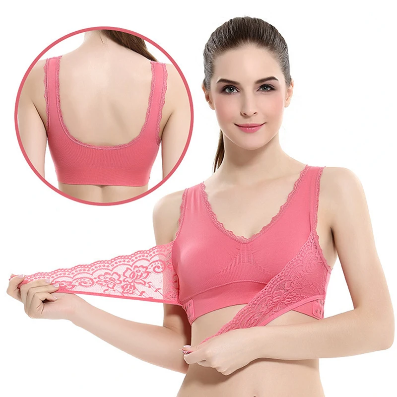 

Front Cross Side Buckle Gathered Sports Bra Push Up Large Size Lace Fitness Running Vest Shockproof Top Underwear Women