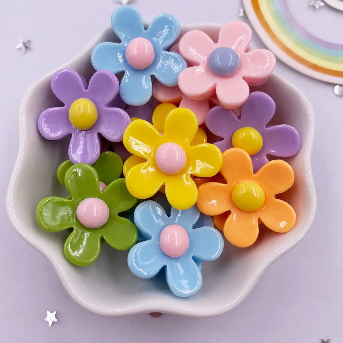 Смешанная смола красочная окрашенная лаковая лак цветок плоская задняя часть