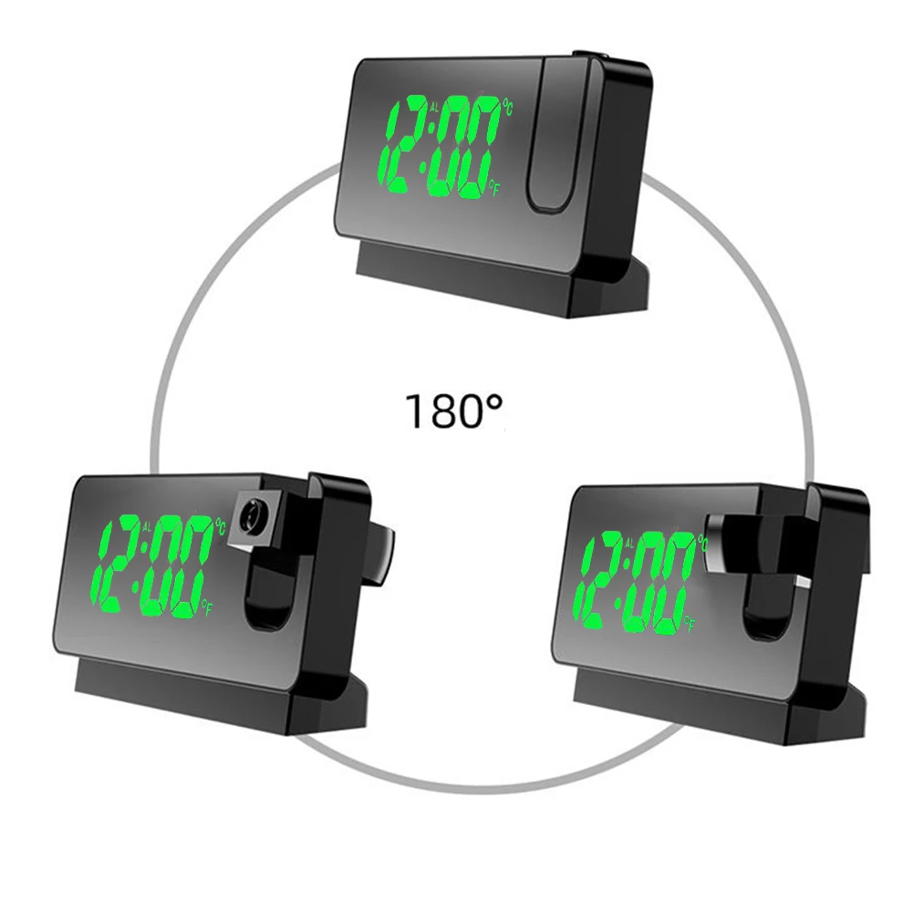 

FM Radio LED Digital Smart Alarm Clock Watch Table Electronic Desktop Clocks USB Wake Up Clock With 180° Time Projection Snooze