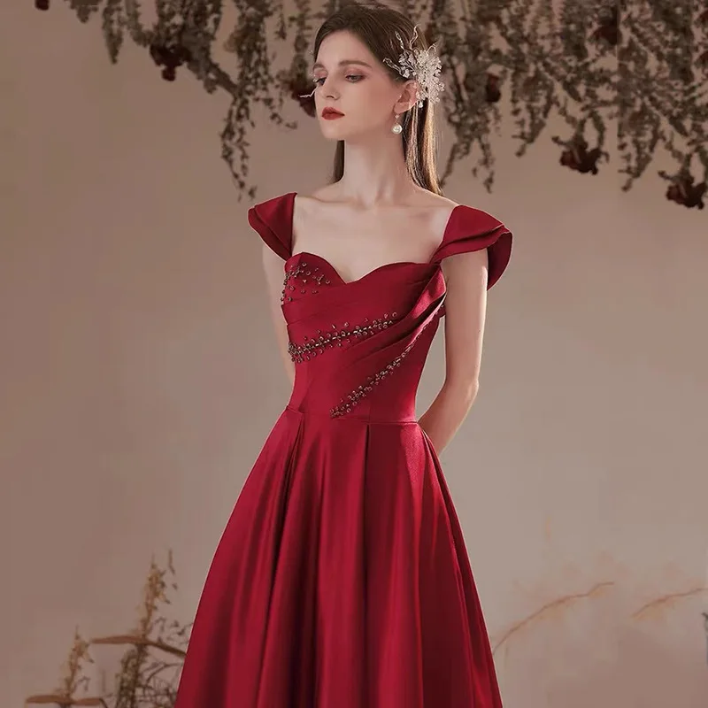 

14221#IENA Red Beading Pleat Luxurious ExquisiteProm Gown Cocktail Club Evening Party Dress Quinceanera Engagement Wedding Dress