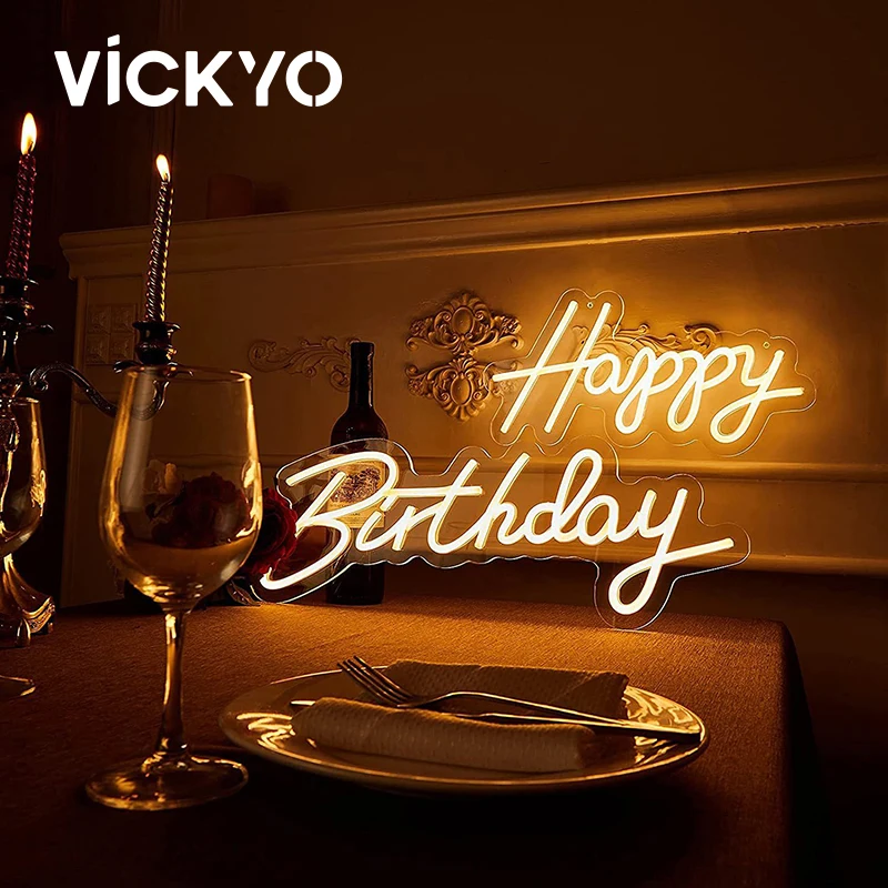 

VICKYO LED Neon Lights Sign Happy Birthday Neon Lamps Acrylic Night Lights For Birthday Gifts Wedding Party Wall Home Decoration