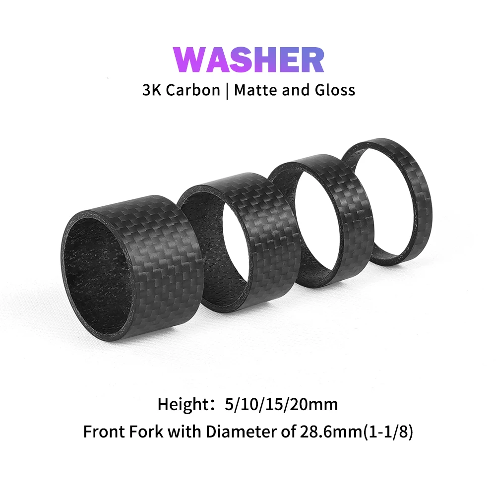 

MTB Road Bike Bicycle Headset Stem 5/10/15/20MM Carbon Fiber Washer 1-1/8" 28.6mm Stem Front Fork Adjustment Spacer Parts