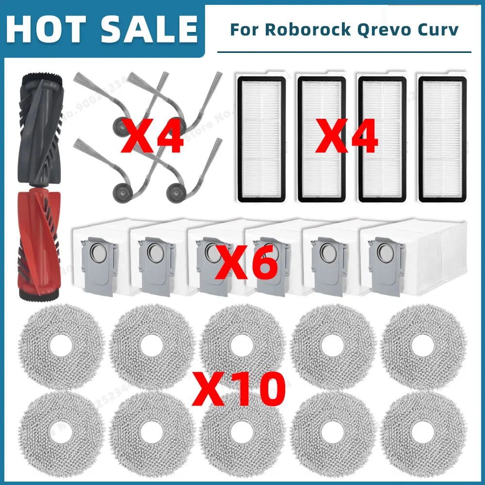 

Запчасти для Roborock Qrevo Curv: набор из фильтра HEPA, швабры, мешка для пыли и щетки