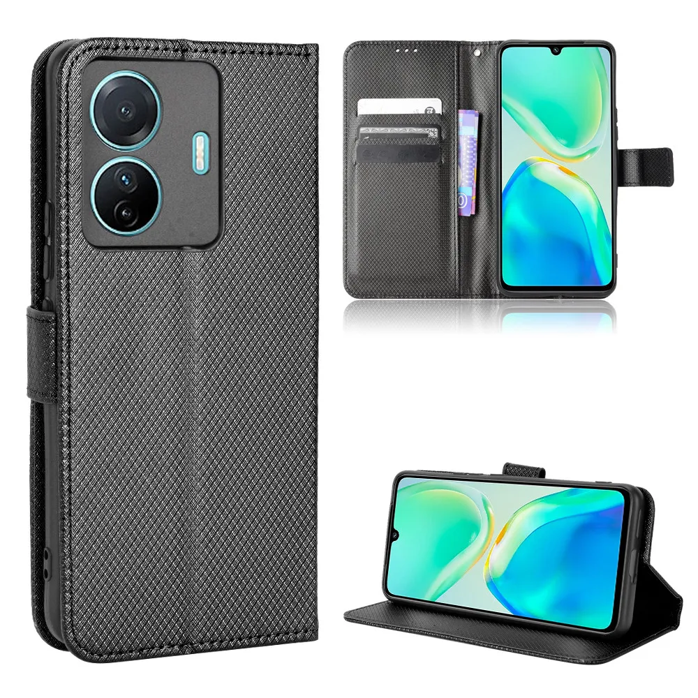Роскошный чехол-книжка из искусственной кожи с алмазным узором для Vivo T1 Pro