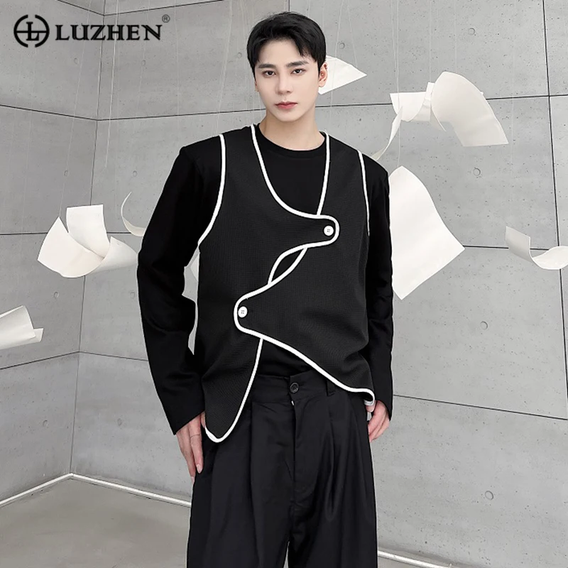 

LUZHEN 2023 New Trendy Personality Asymmetric Design Color Contrast Edge Waistcoat Men's High Street Wear Sleeveless Vest F88eaa