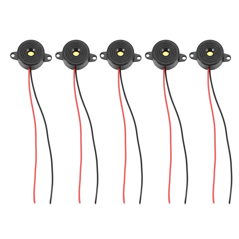 

5 Pcs DC 3-24V 85dB Sound Electronic Buzzer Alarm Black 23 x 12mm