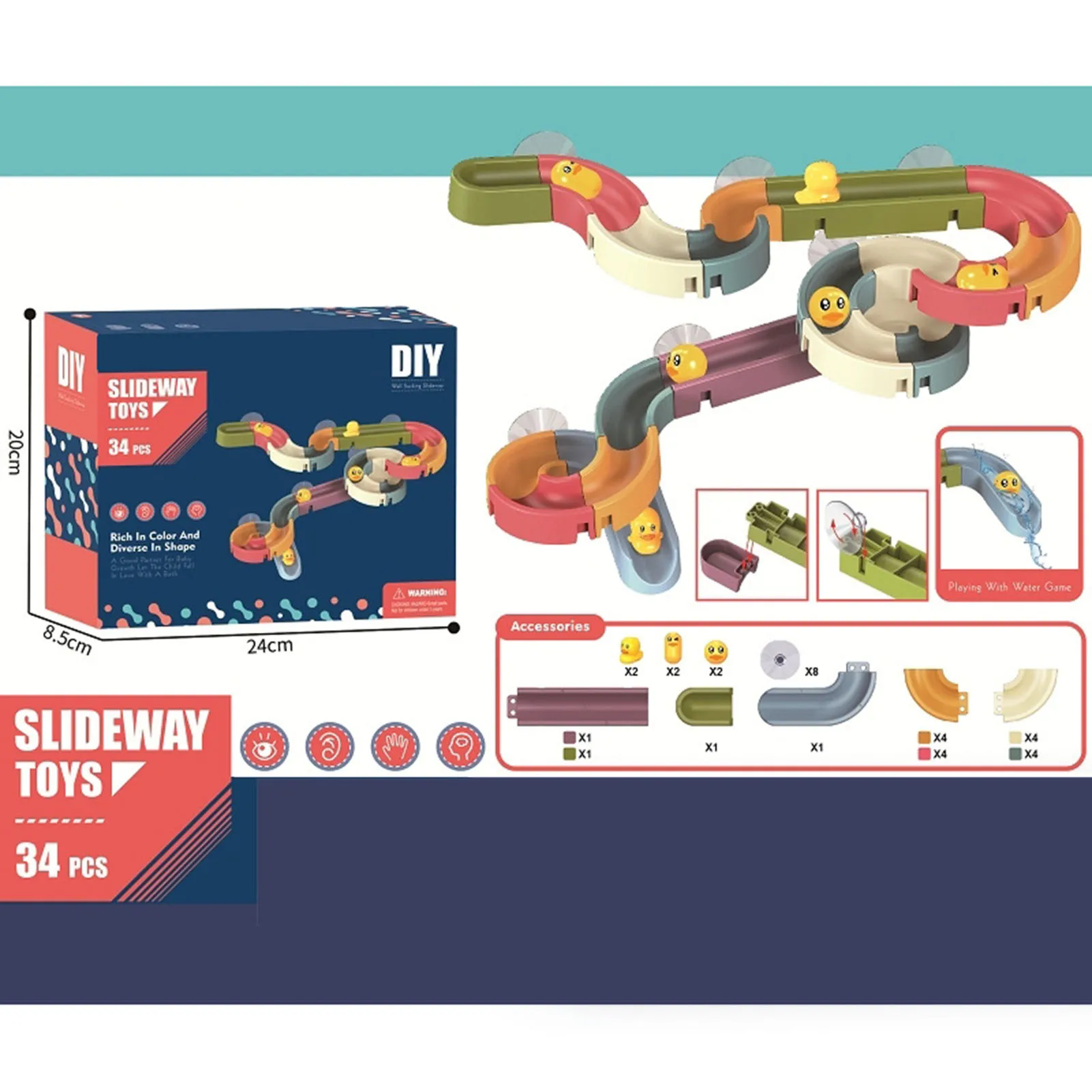 

34PCS Baby Children's Bathroom DIY Assembled Puzzle Play Water Track Bath and Turn Music Duck Track Game Play Water Toys