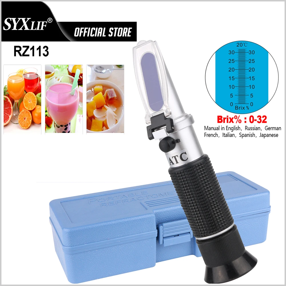 

SYXLIF Digital Refractometer Sugar Meter Refractometer Handheld Sugar Juice Brix Test 0-32% ATC Sugar Meter Saccharimeter ATC