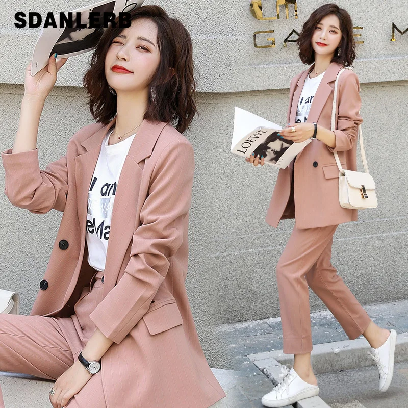 

Women's 2022 Spring and Autumn New Temperament Fashion Long Sleeve Blazer Coat + Pants Trending Leisure Suit Two-Piece Set