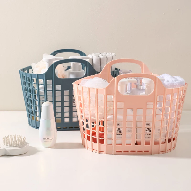 

Hot Foldable Shopping Basket Portable Bathroom Shower Basket with Handle Shower Organizer Durable Hollow Storage Baskets