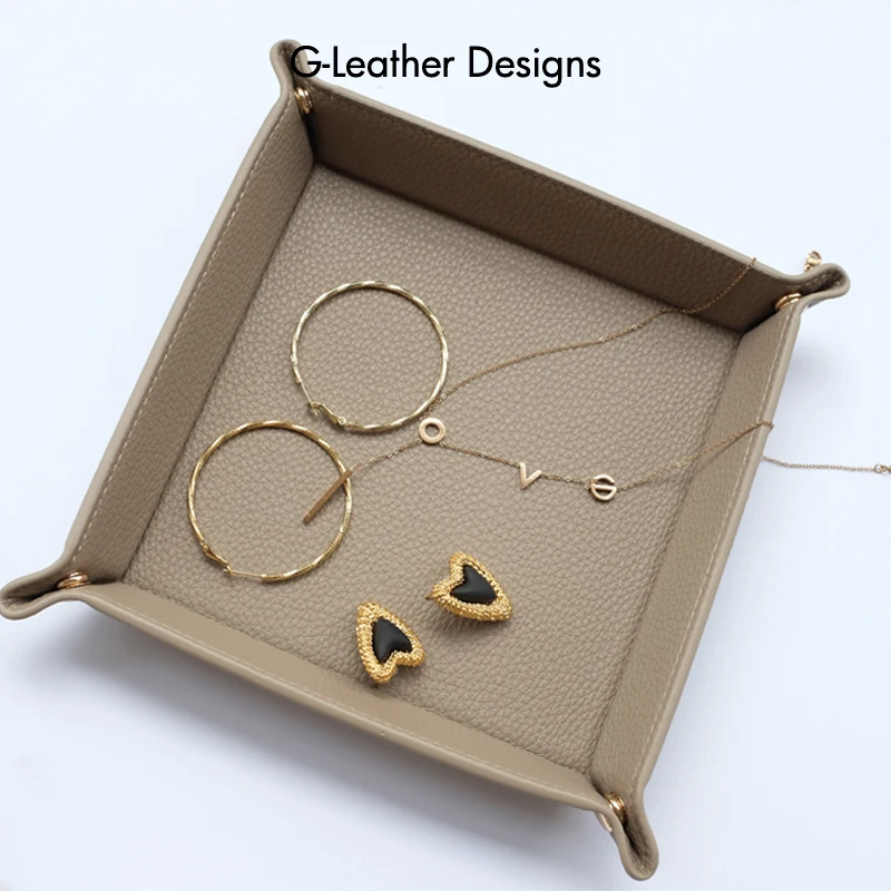 

Luxury PU Leather Square Valet Tray Phone Key Coin Desktop Storage Sundries Jewelry Cosmetics Case Personalize
