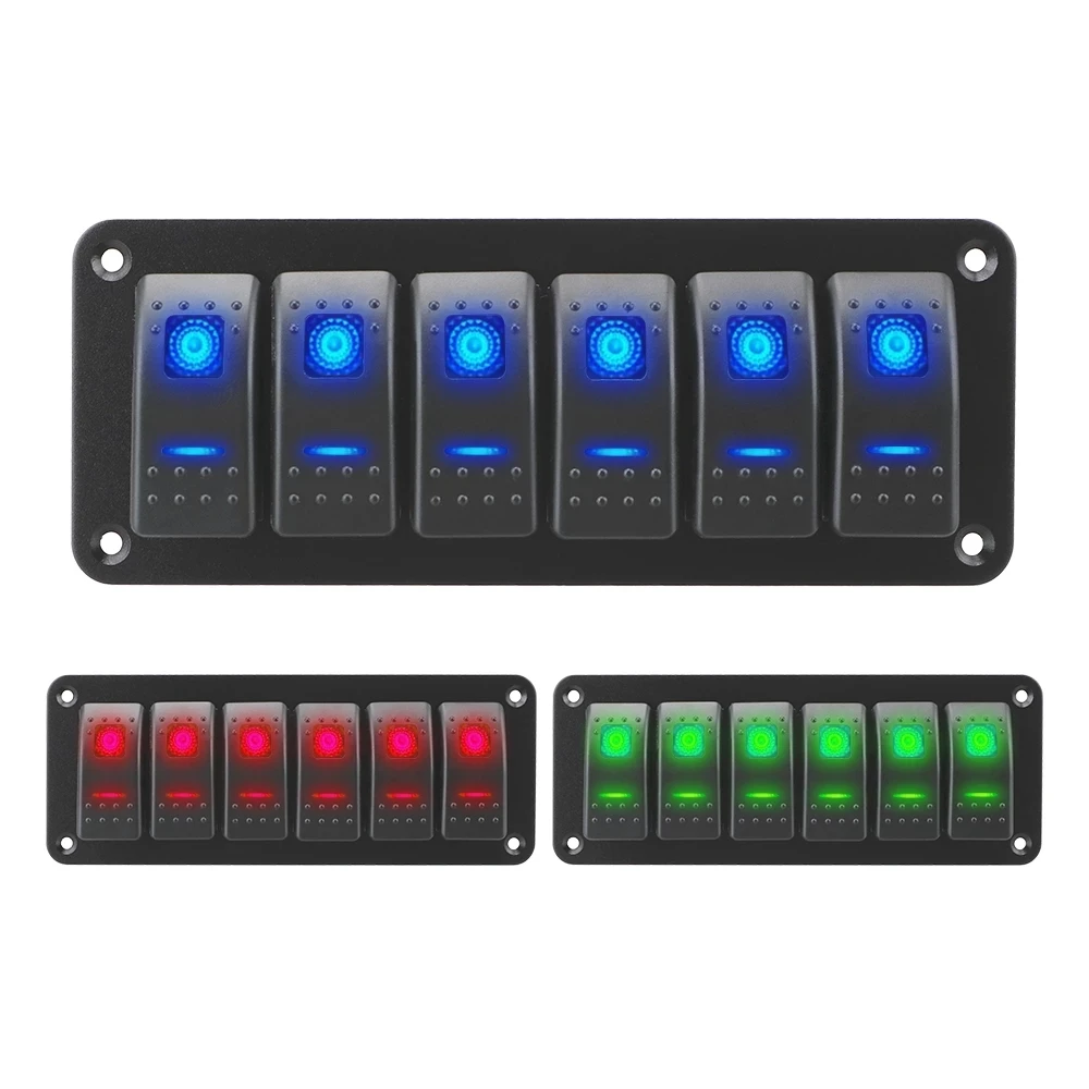 

ON-OFF Rocker Switch Panel Waterproof LED Toggle Switch Panel 12/24V 6 Gang For Marine Boat Caravan