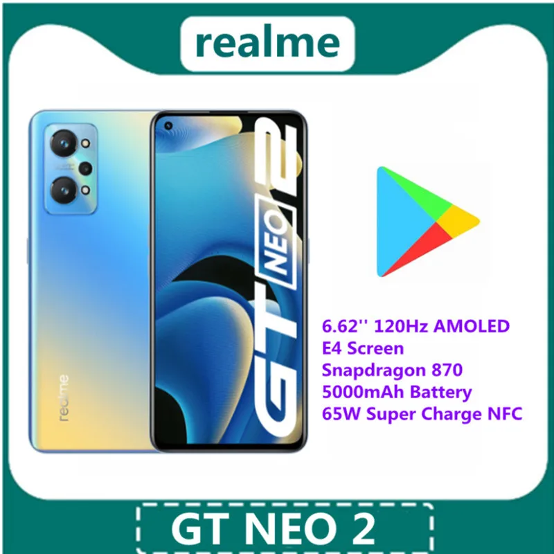  Смартфон realme GT Neo 2, 6,62 дюйма, 120 Гц, процессор Snapdragon 870, аккумулятор 5000 мАч, 65 Вт 