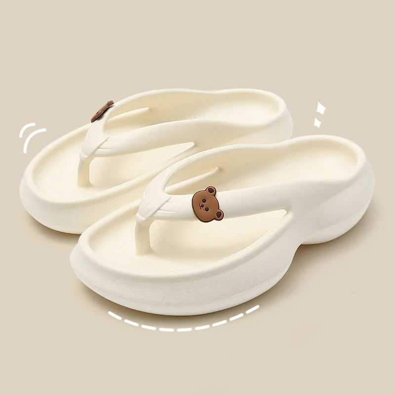 

Cartoon Bear Summer Women Flip Flops Soft Platform Non-Slip Sole Bathroom Outdoor Thick Heel Slides Home Slippers Men's Shoes